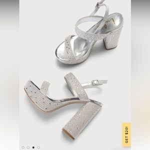 Lulu’s “Acee Silver Rhinestone Platform Heels”
